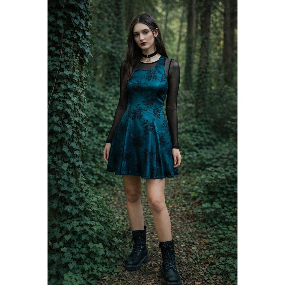 Vintage DBY Womens Floral 90s Grunge Whimsigoth Dress Size 5 Teal Romantic Y2K - Picture 3 of 15